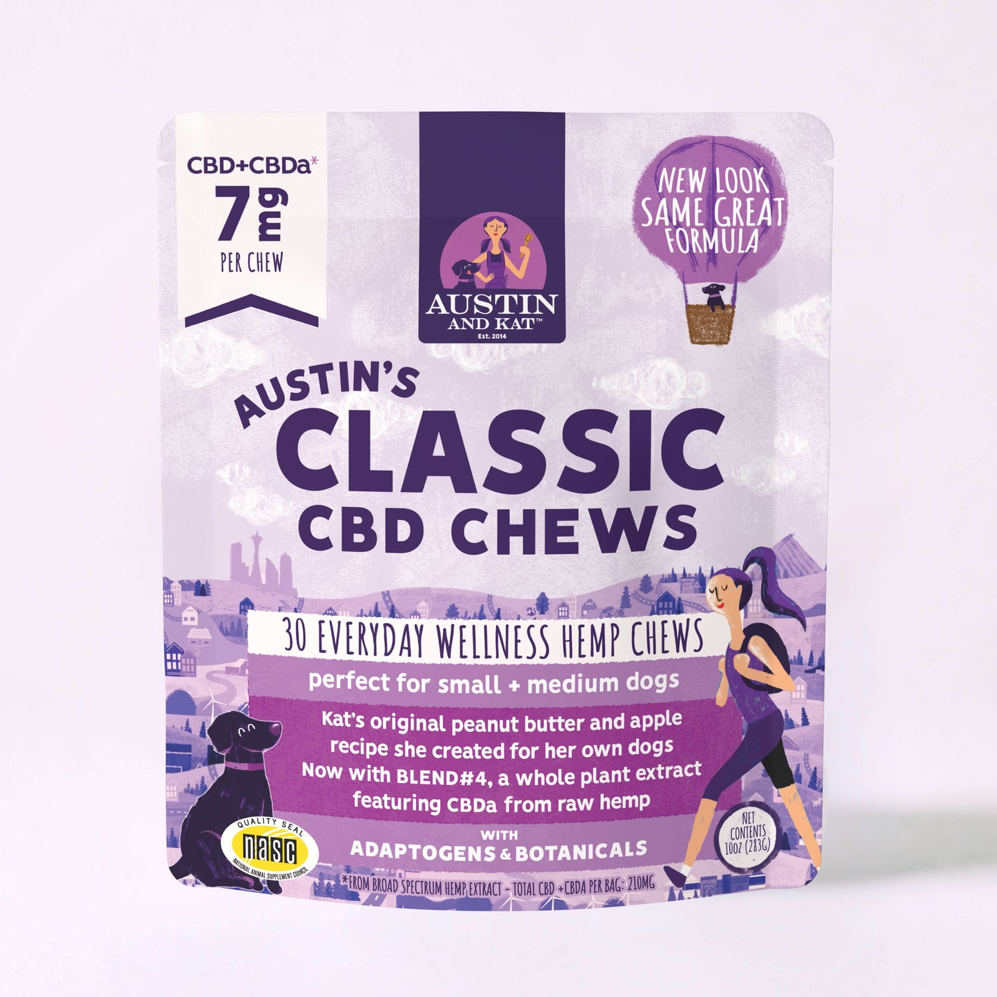 Close-up of Austin and Kat Small Batch CBD Soft Chews, Classic Hemp Bites with 7mg CBD, showing the soft, chewy texture and packaging.