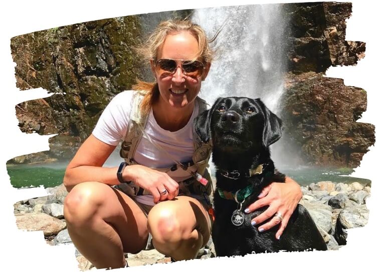 Founder Kat and her dog, Austin on a hike