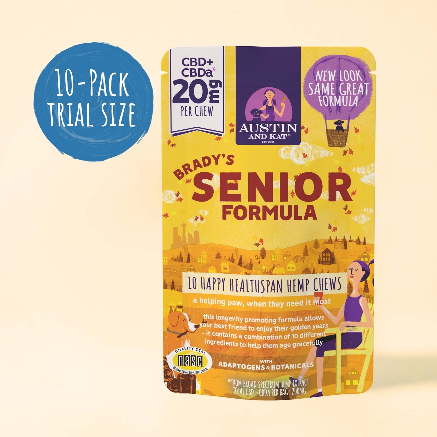Austin and Kat Senior Blend Chew for dogs, showing a close-up of the soft, chewable treat designed for senior pets.