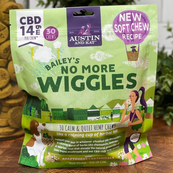 Austin and Kat No More Wiggles Calming CBD Chew for Dogs Small Batch, Made in the USA