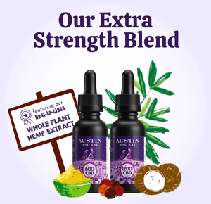 Austin and Kat CBD Oil for Dogs an simple, clean coconut oil limited ingredient blend. With best in class CBD-rich hemp extract in high concentrations, perfect for large dogs.