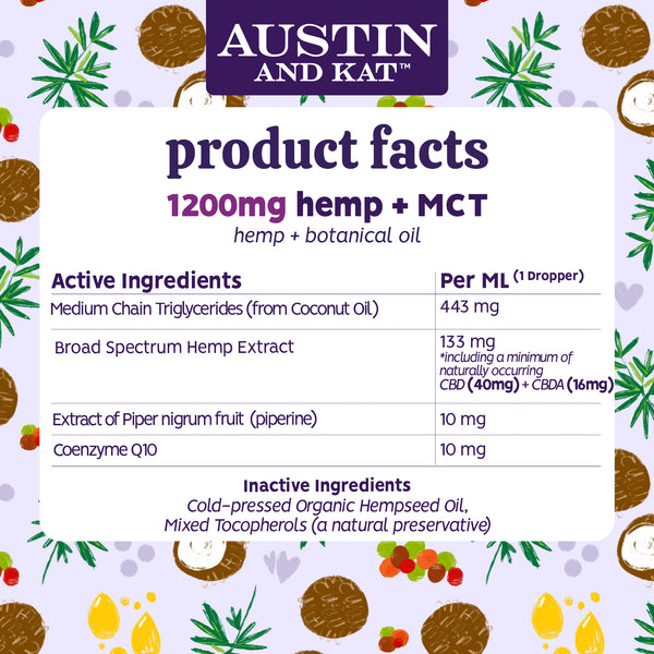 Austin and Kat Everyday Wellness Mobility and Calming CBD Coconut MCT Oil for Dogs Product Facts, Ingredients, Dosage