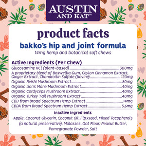 Austin and Kat Hip and Joint Support CBD Chew for Dogs Product Facts, Ingredients, Dosage