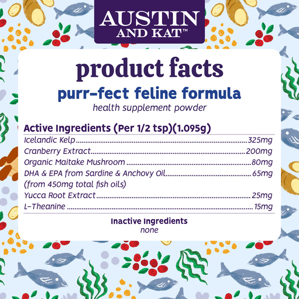 Austin and Kat Feline Support Health Supplement Powder for Dogs and Cats Product Facts, Ingredients, Dosage