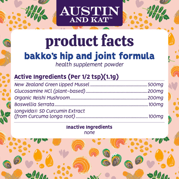 Austin and Kat Hip and Joint Support Health Supplement Powder for Dogs Product Facts, Ingredients, Dosage