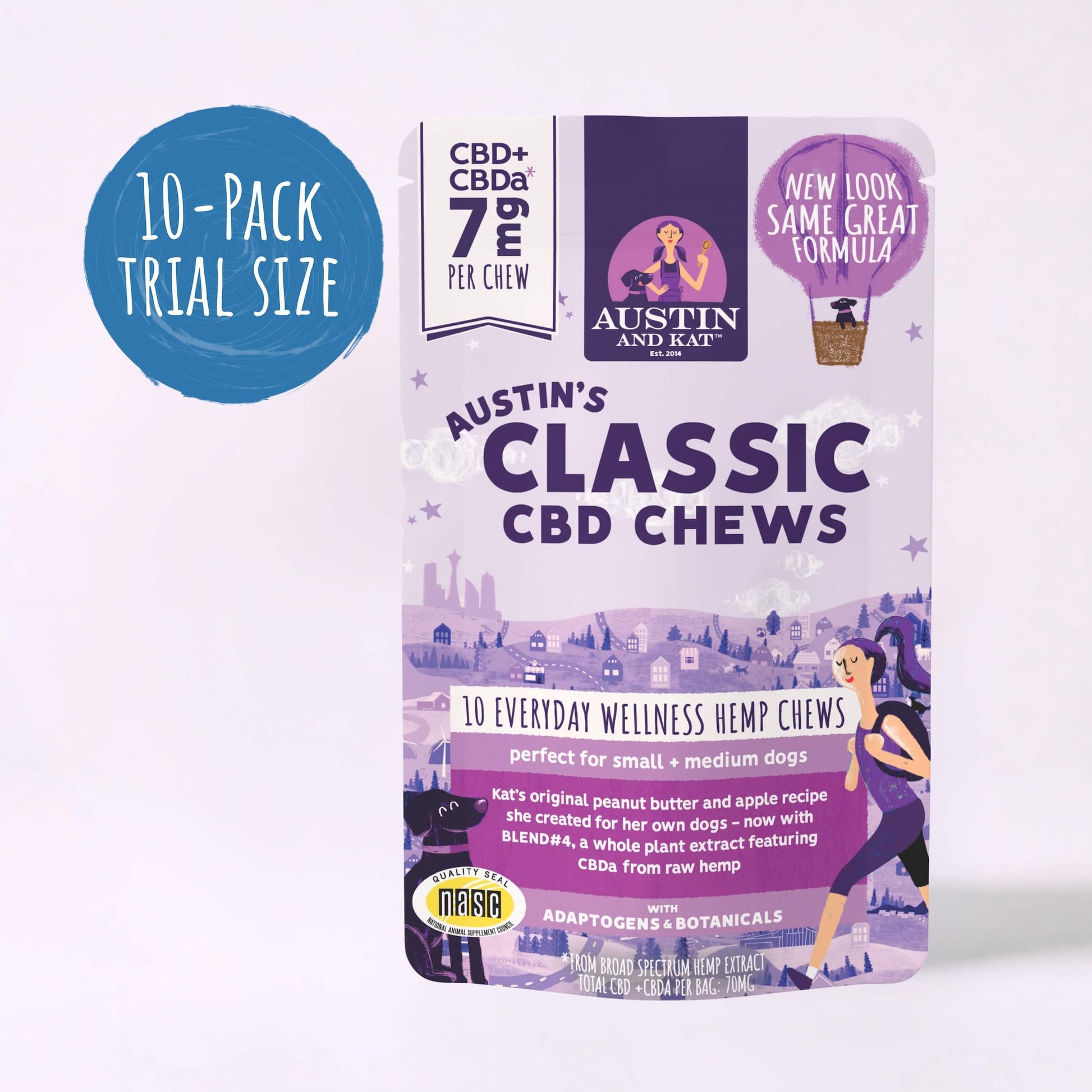 Austin and Kat Classic CBD+CBDa Chews in oil form, featuring a small bottle with CBD oil drops and a dropper applicator.