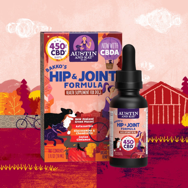 Austin and Kat Hip and Joint Support CBD CBDA Oil for Dogs with Botanicals and Adaptogens