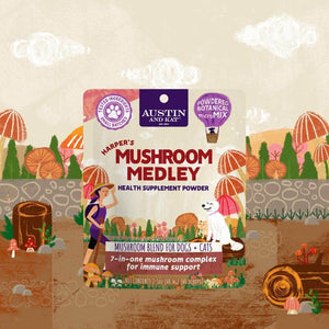 Austin and Kat Mushroom Medley Health Supplement Powder for Dogs and Cats with Botanicals and Adaptogens