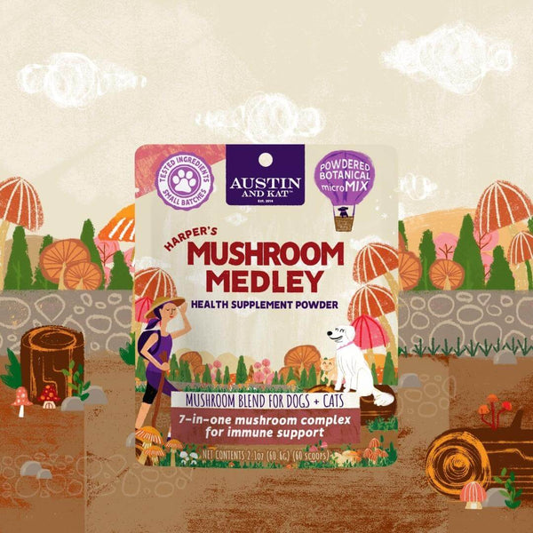 Austin and Kat Mushroom Medley Health Supplement Powder for Dogs and Cats with Botanicals and Adaptogens