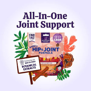 Austin and Kat Hip and Joint Support CBD Soft Chew combines best in class botanical extracts with minimally processed whole plant hemp extract, rich in CBD + CBDA, for all-in-one joint support.