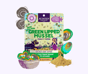 Austin and Kat's Daily Joint Support Meal Powder - A balanced blend to promote proper joint health for dogs of all sizes. Featuring sustainably harvested New Zealand Green Lipped Mussel and powerful Optimized Curcumin extract of turmeric for daily joint support.