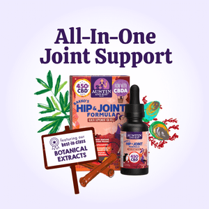 Austin and Kat Mobility Support CBD Oilcombines best in class botanical extracts with minimally processed whole plant hemp extract, rich in CBD + CBDA, for all-in-one joint support.