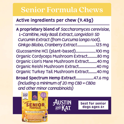 Austin and Kat Senior Blend Chew for older dogs, natural dog treat with a tasty, chewable texture to support senior pets.