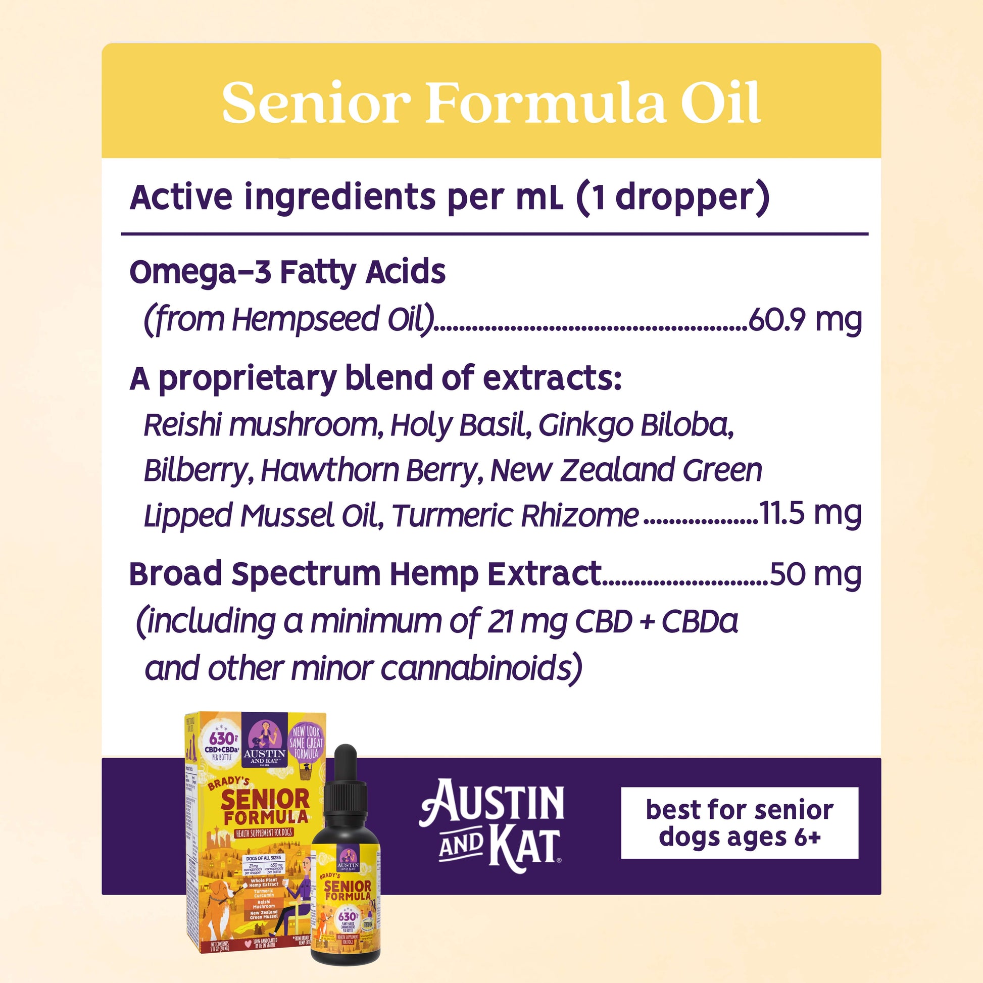 Bottle of Austin and Kat Senior Formula Oil, a nourishing oil for mature skin with natural ingredients.