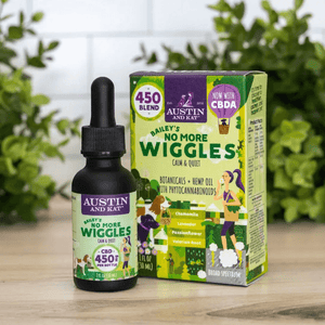 Austin and Kat's CBD Calming Oil for Dogs - A holistic blend to soothe your dog's nervous system in moments of stress. Harnessing the calming properties of lavender, chamomile, passionflower, combined with our new BLEND#4 whole plant hemp extract enriched with CBD+CBDA.