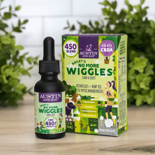 Austin and Kat No More Wiggles Calming CBD CBDA Oil for Dogs Small Batch, Made in the USA