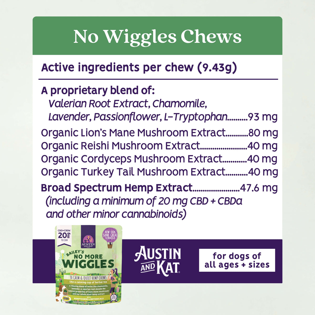 Austin and Kat No More Wiggles Chew, durable dog chew toy designed to reduce wiggles and promote healthy chewing.