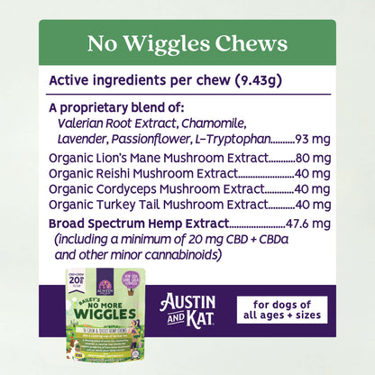 Austin and Kat No More Wiggles Chew, durable dog chew toy designed to reduce wiggles and promote healthy chewing.